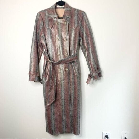 Laffaire Snakeskin Print Long Trench Coat Double Breasted  Button Belted Medium - Picture 3 of 12
